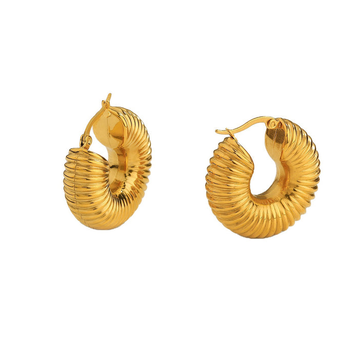 European Style 18K Gold Plated Large Snail Shell Stainless Steel Hoop Earrings - Popular C-Shaped Jewelry