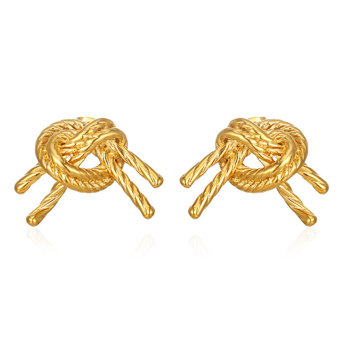 Wheat Ear Bow Earrings 18K Gold Retro Knotted Women's Earrings