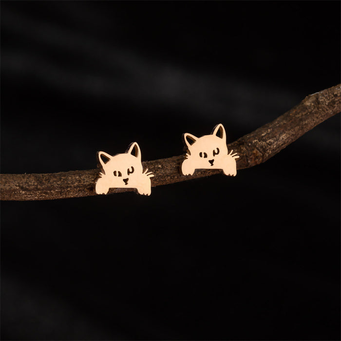 Pet Cat Stainless Steel Stud Earrings - Cute and Playful Animal Jewelry for Everyday Wear