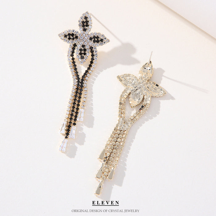 Runway-Style Rhinestone Earrings - Colorful Long Tassel Jewelry for Evening Wear