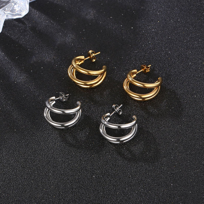 Women's Titanium Steel Multilayer C-Shaped Earrings 304 Hypoallergenic Gold Stainless Steel Earrings