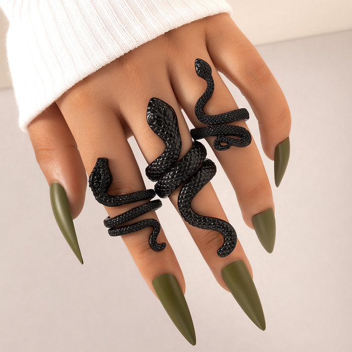 Conjunto de anillos de varias piezas con diseño de serpiente genial, conjunto de tres piezas exagerado retro con forma de animal de serpiente de estilo punk