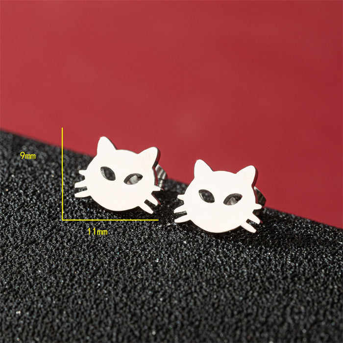 Cutout Cat Stainless Steel Stud Earrings - Simple and Playful Animal Jewelry