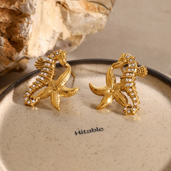 18K Gold Stainless Steel Ocean Star Earrings - High-End Titanium Steel Starfish Jewelry