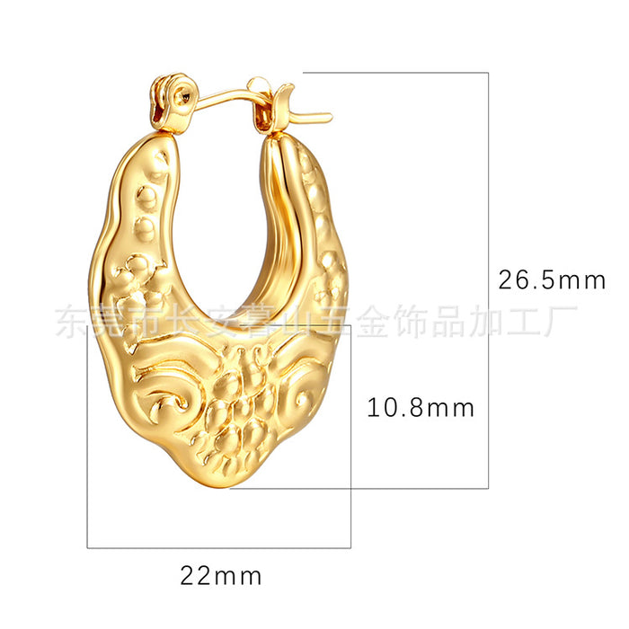 Retro luxury pattern earrings, women's 18K gold simple earrings