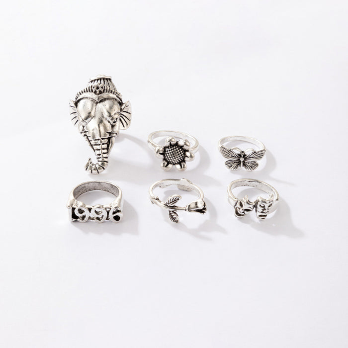 Ethnic style rose butterfly 6-piece animal ring