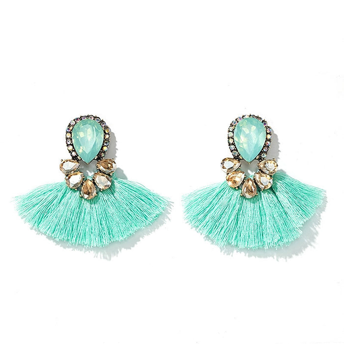 Bohemian tassel earrings retro ethnic style diamond earrings