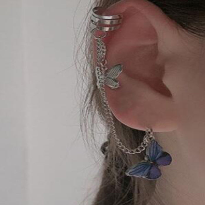 Pendientes de cadena de mariposa azul, pendientes de clip de oreja de animal personalizados