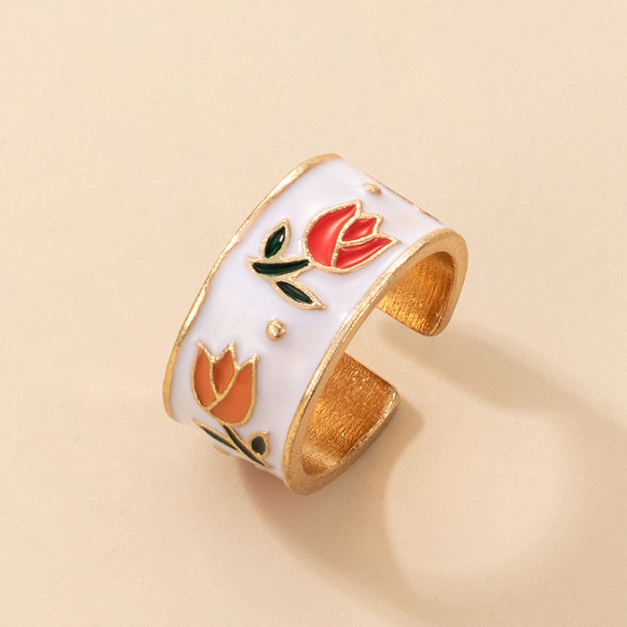 Flower Drop Oil Open Fashion Single Ring