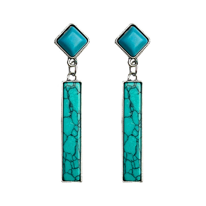 Simple Geometric Turquoise Bar Earrings with Vintage Western Ethnic Style