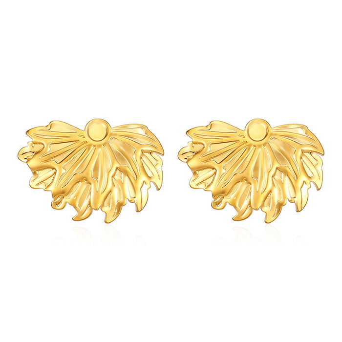 Vintage maple leaf fan-shaped earrings 18K gold-plated stainless steel earrings