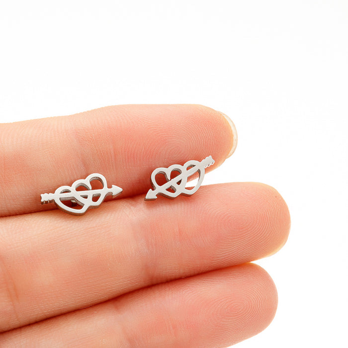 Arrow Through Heart Stainless Steel Stud Earrings - Geometric Love Symbol Jewelry