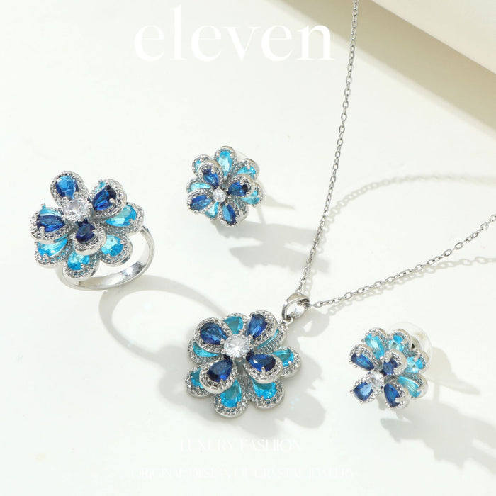 Luxury Flower Zircon Earrings - Blue Camellia Pendant Set for a Chic Look