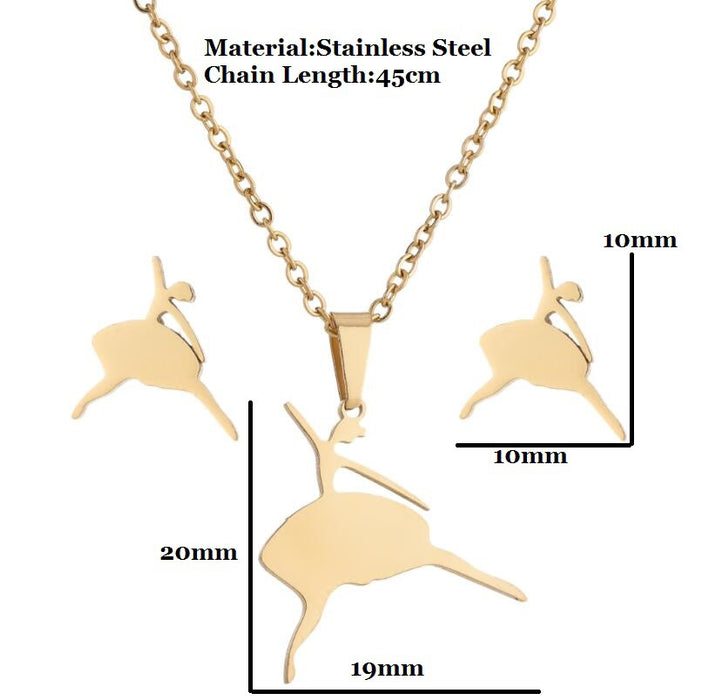 Ballet Dancer Stainless Steel Jewelry Set - Cute and Playful Necklace and Earrings