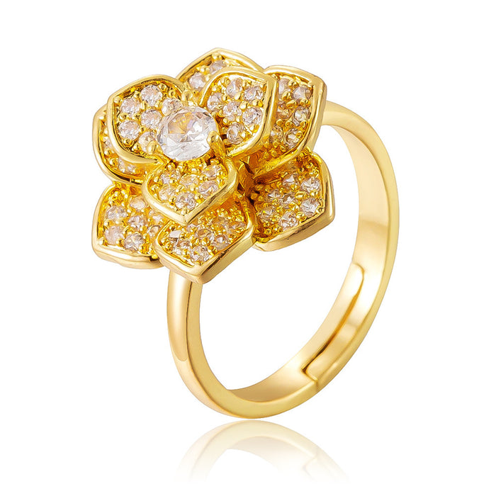 Wholesale copper micro-painted zircon flower rotating open ring
