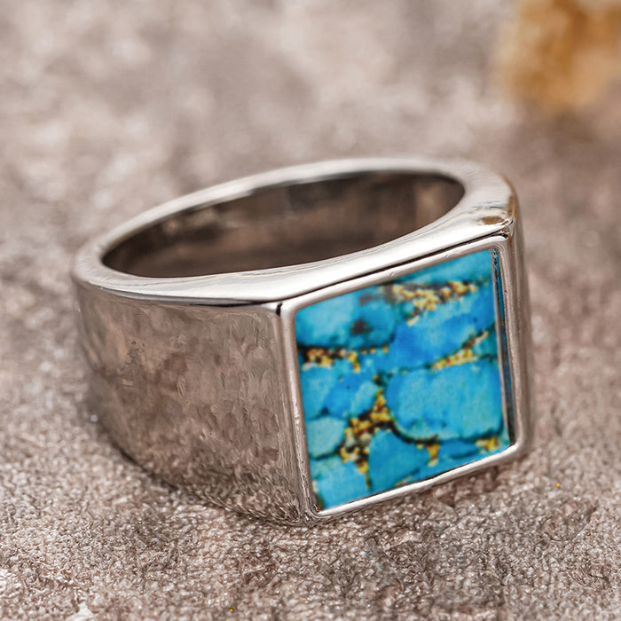 Women's square imitation turquoise vintage ring