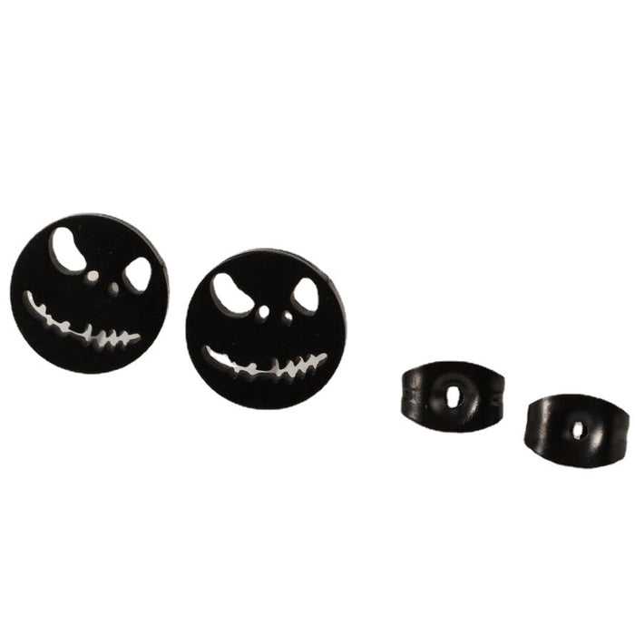 Smiley Face Stainless Steel Stud Earrings - Trendy and Fun Jewelry with a Spooky Twist