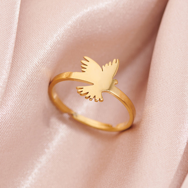 Anillo de animal coreano, anillo abierto de acero inoxidable con forma de águila, pájaro y paloma, venta al por mayor