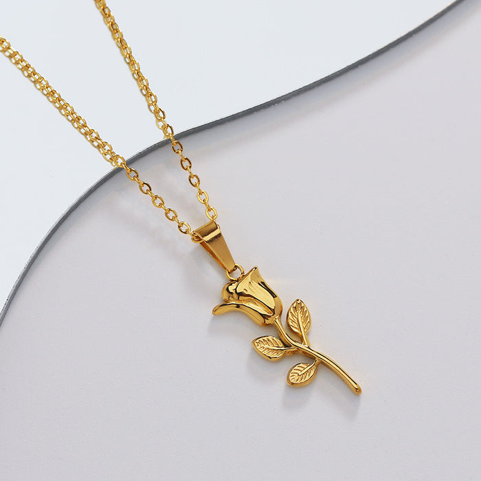 Cross-border rose necklace, simple and versatile titanium steel pendant clavicle chain