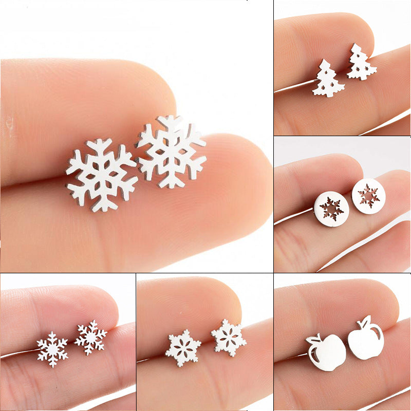 Snowflake and Apple Stainless Steel Earrings - Perfect Christmas Gift Jewelry