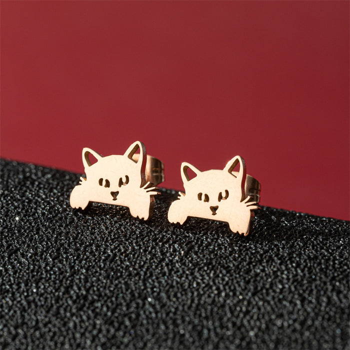 Dog and Cat Stainless Steel Stud Earrings - Cute and Playful Animal Jewelry