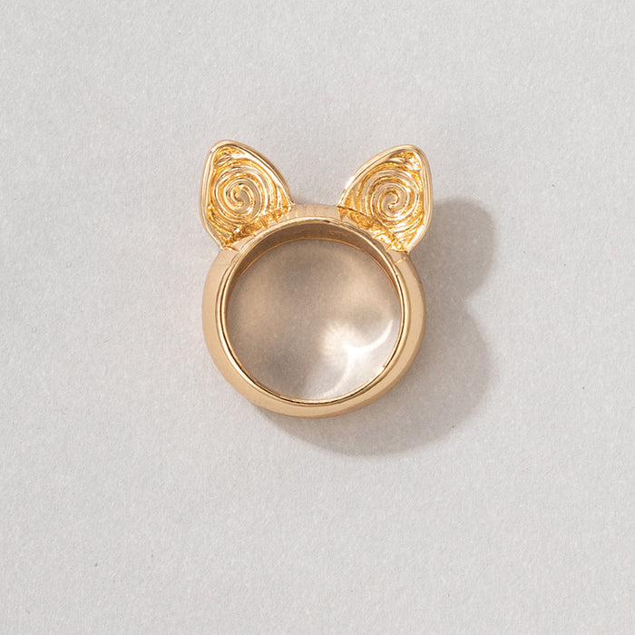 OL personality cat ear ring, geometric fun animal single ring