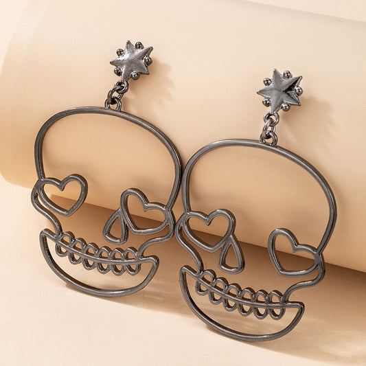 Funny Halloween golden skull face earrings