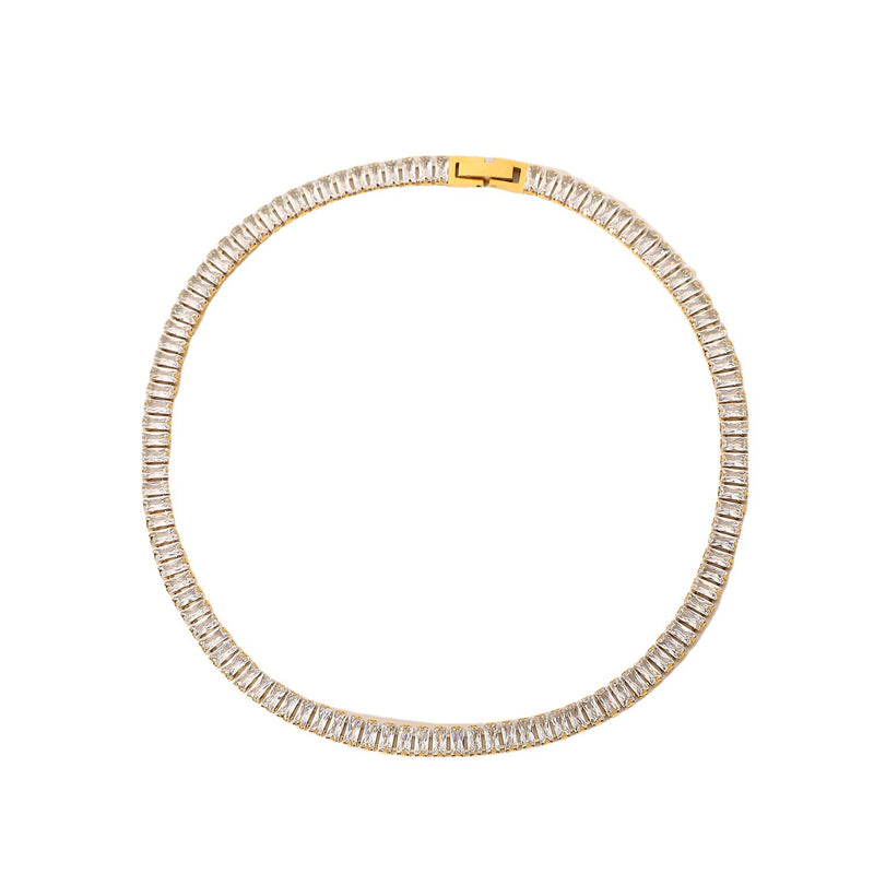 Trendy 6mm Wide Necklace - 18K Gold-Plated Stainless Steel with Square Cubic Zirconia Pendant - wallojewerly 