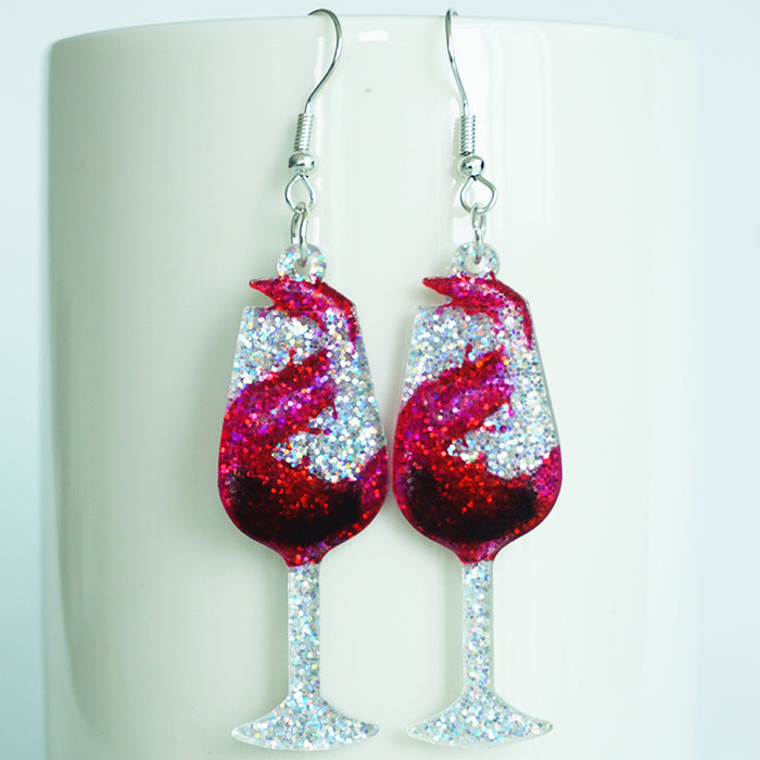 Red wine cocktail sparkling acrylic earrings - wallojewerly 