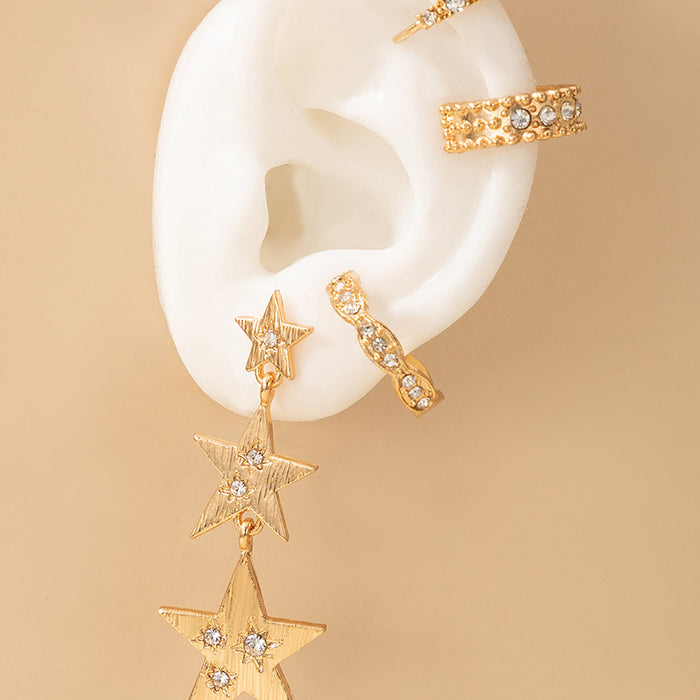 Diamond Star Earrings Geometric Asymmetric Three-piece Ear Clip