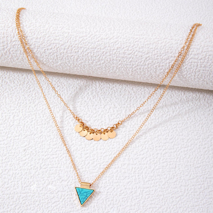 Boho Turquoise Triangle Pendant Necklace with Multi-Layers