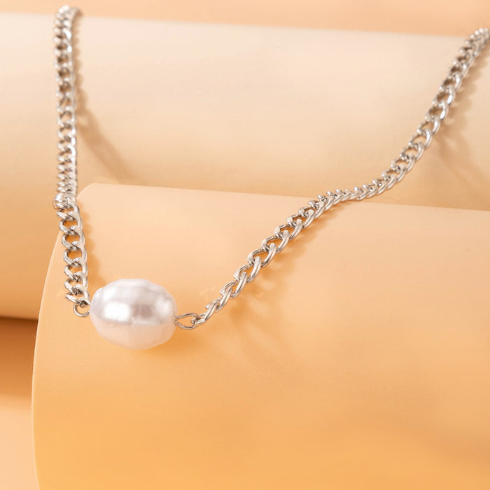 Baroque Pearl Necklace with Geometric Minimalist Choker Design