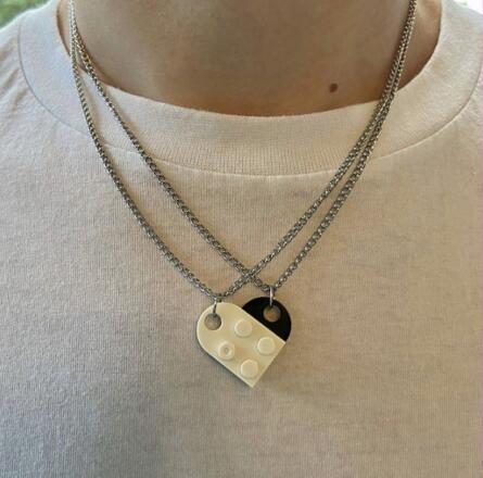 Alloy Building Block Style Heart Necklace - wallojewerly 