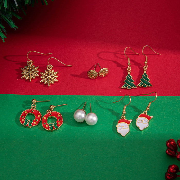 Christmas earring combination oil drop Christmas tree snowflake butterfly combined with gold earring set