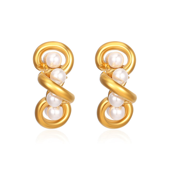 Irregular winding pearl stainless steel earrings 18K women's earrings