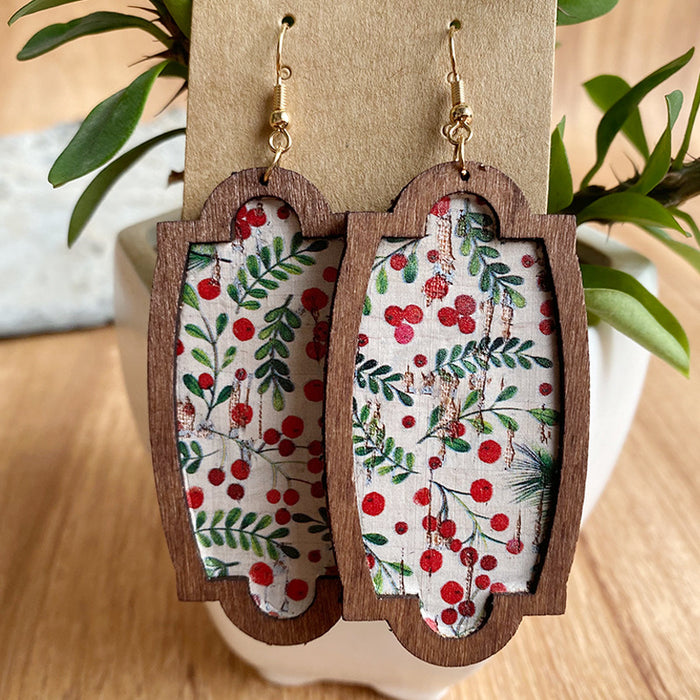 Wooden plaid earrings