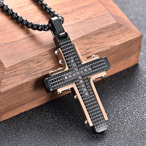 Stainless Steel Diamond Cross Men's Necklace - wallojewerly 