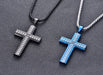 Corroded Stone Inlaid Chain Pattern Stainless Steel Cross Necklace - wallojewerly 