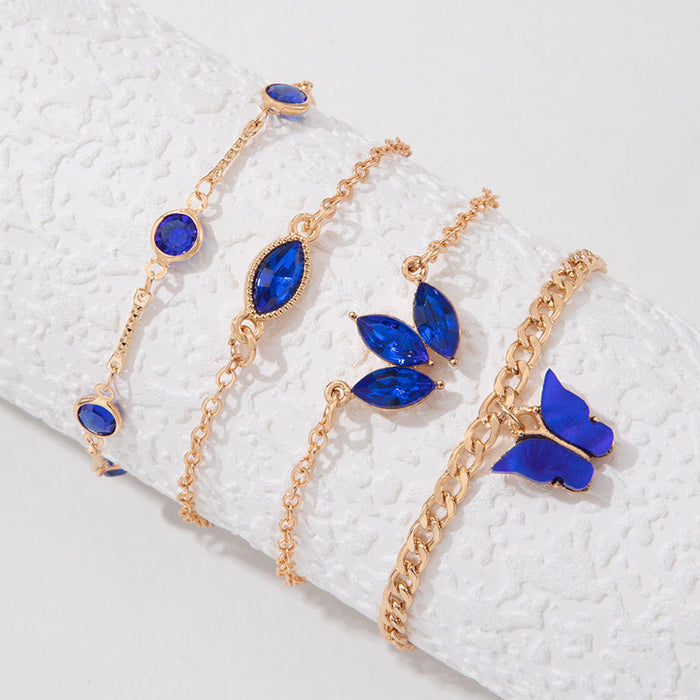 Luxury Faux Blue Sapphire Rhinestone Flower Heart Bracelet Set - Creative Love Letter Jewelry