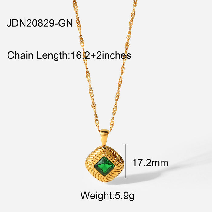 Vintage Green Zircon Jewelry Set - Stainless Steel Necklace, Earrings, Bracelet, and Ring for Women - wallojewerly 