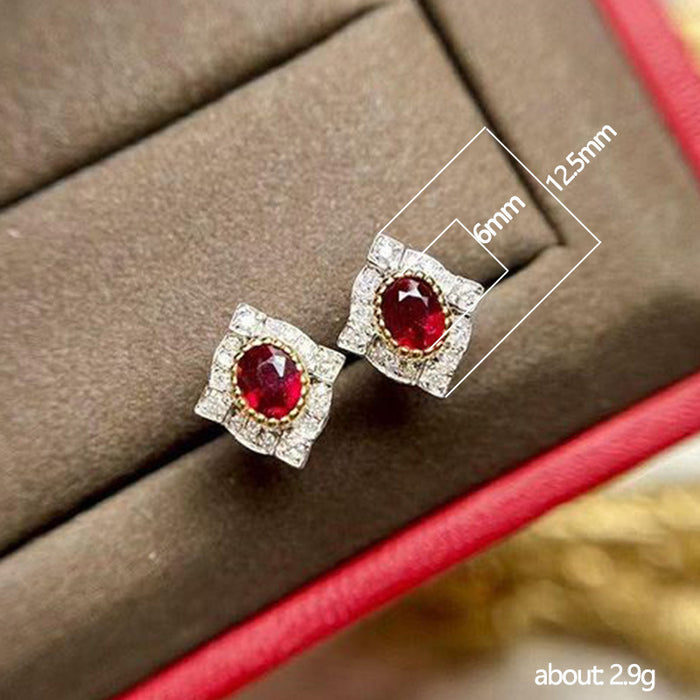 Palace Retro Red Corundum Zircon Earring Gift