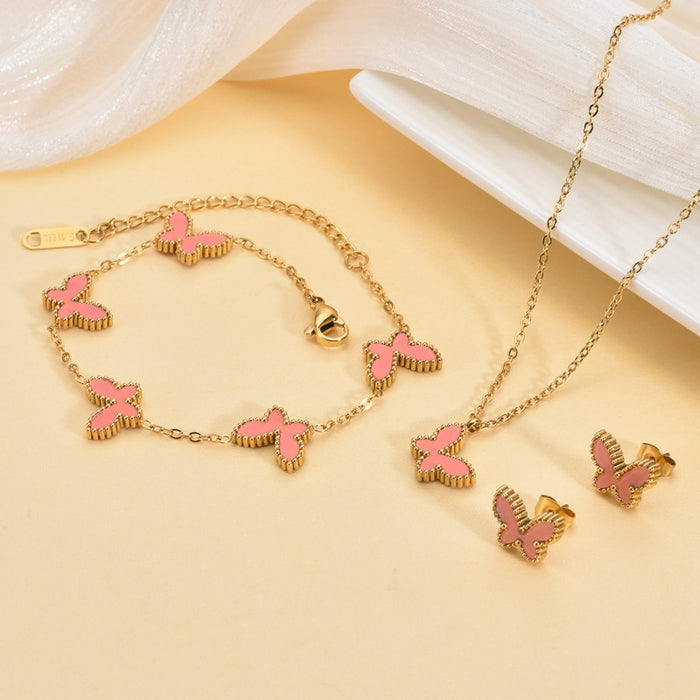 Pendientes, pulseras y collares de mariposa de nácar de colores chapados en oro de 18 quilates de acero inoxidable al por mayor