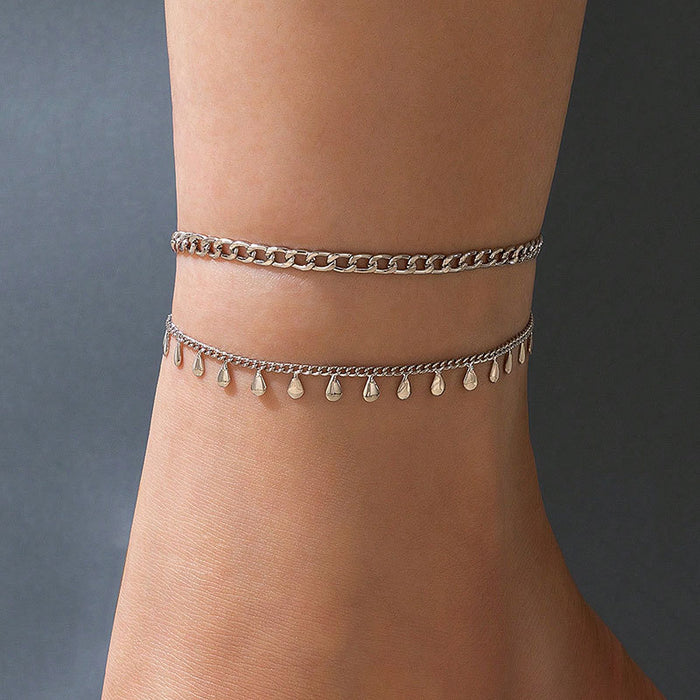 Waterdrop Disc Double-Layer Anklet with Simple Geometric Chain Design