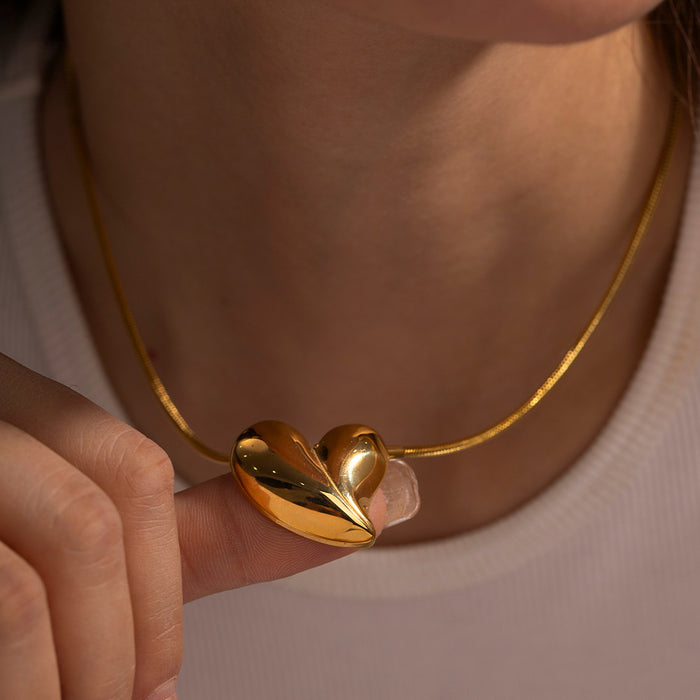 Nuevos pendientes de botón con forma de corazón exagerado chapados en oro de 18 quilates de estilo europeo: joyas que no se decoloran para mujeres