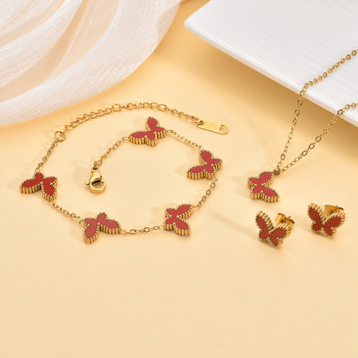 Pendientes, pulseras y collares de mariposa de nácar de colores chapados en oro de 18 quilates de acero inoxidable al por mayor