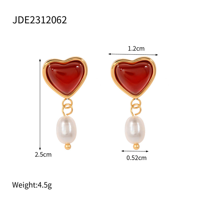 Stainless steel oil drop heart earrings pearl earrings