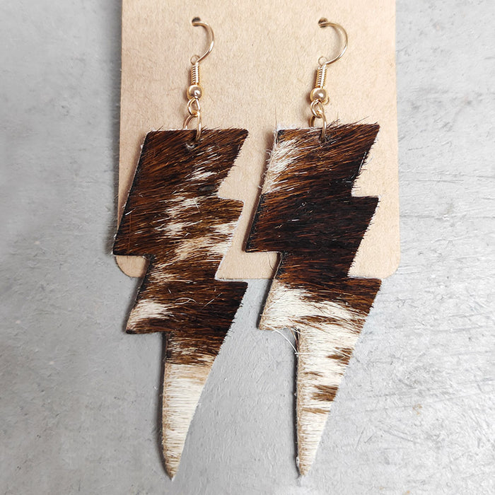 Textured Leather Earrings with Lightning, Leopard, and Cow Print Western Style