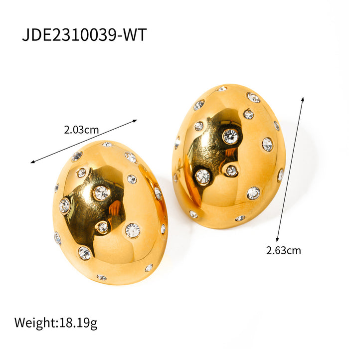 18K Gold Plated Stainless Steel Oval Zircon Earrings - New Trendy Geometric Jewelry for Women