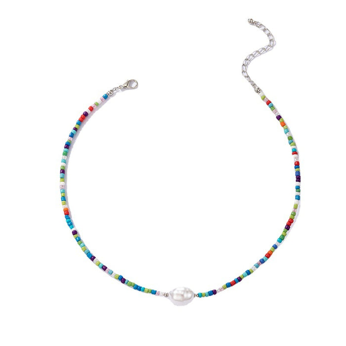 Simple Multi-Color Bead Necklace – Unique Pearl Accent Choker