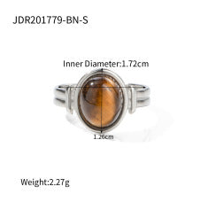Anillo de Acero Inoxidable con Ojo de Tigre de Piedra Natural